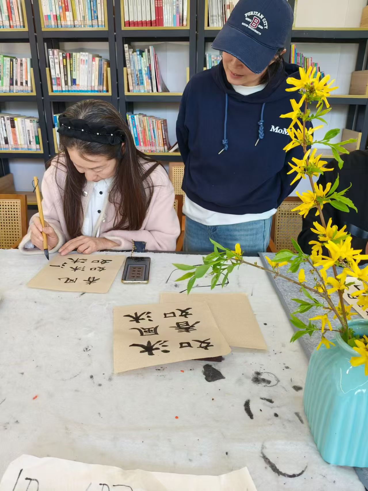 Traditional Chinese calligraphy practice session